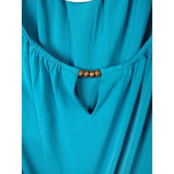 Susan Graver Aqua Shift Shorts Lined beaded VNeck Dress. Size 1XP - Picture 4 of 13